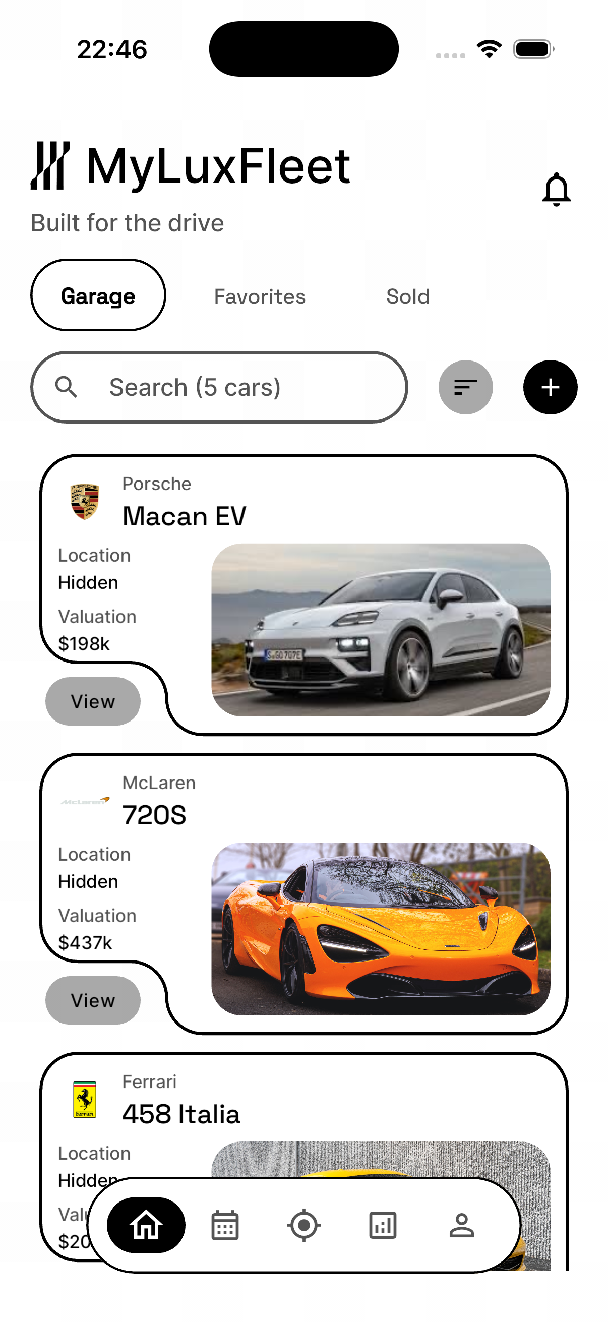 Garage — your vehicle collection at a glance